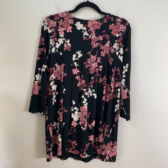 J Jill Wearever Womens Medium Floral Tunic Top Pleated Back 3/4 Sleeve Shirt - Picture 6 of 8